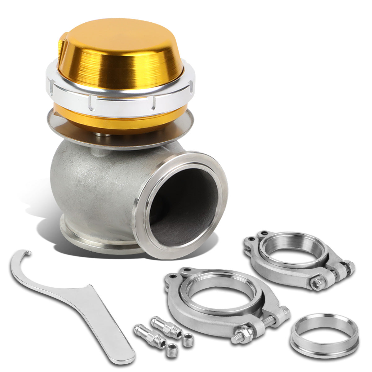 VALVULA DE ALIVIO WASTEGATE - 45MM - CAST STEEL - SHORTY - V-BAND - 14PSI - GOLD