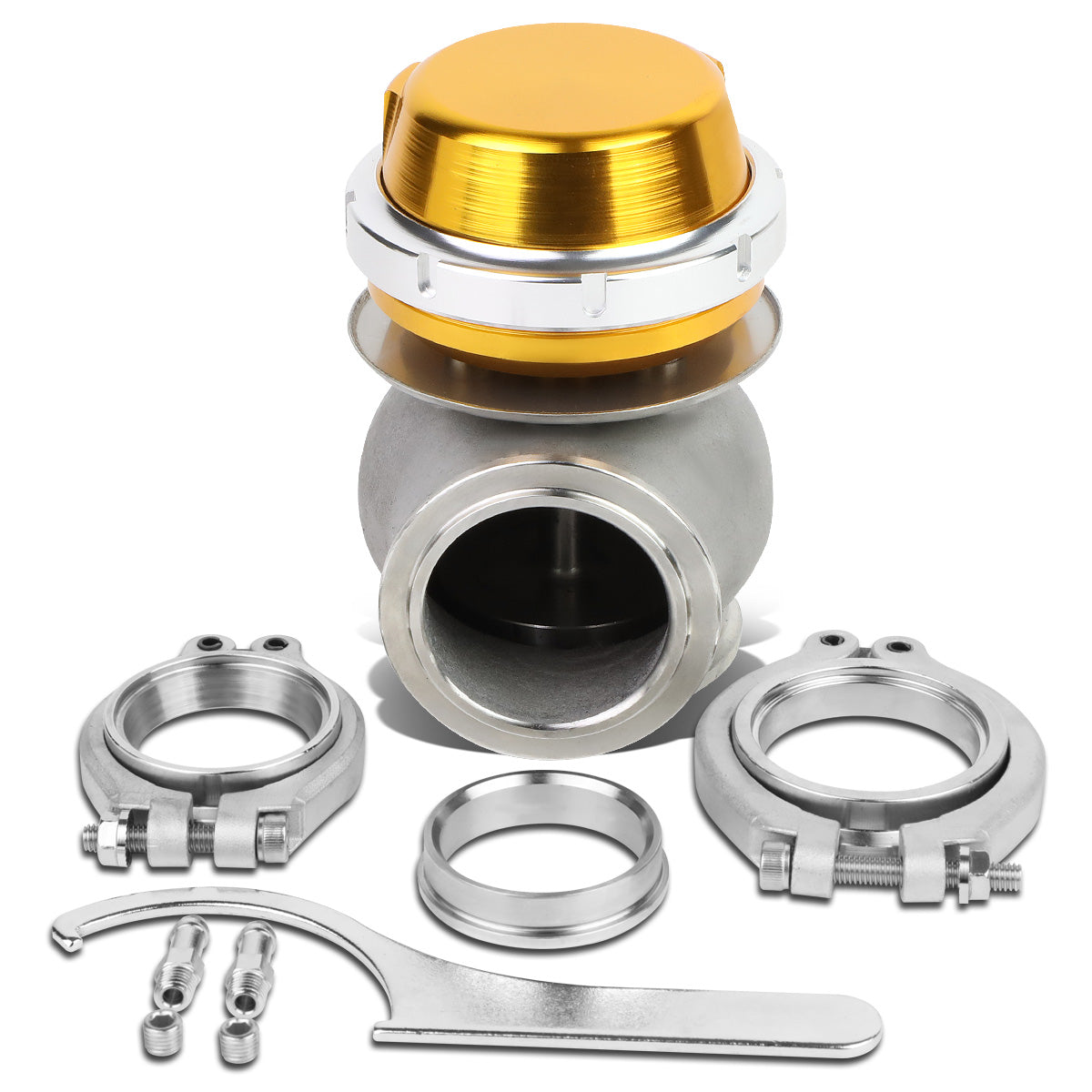 VALVULA DE ALIVIO WASTEGATE - 45MM - CAST STEEL - SHORTY - V-BAND - 14PSI - GOLD