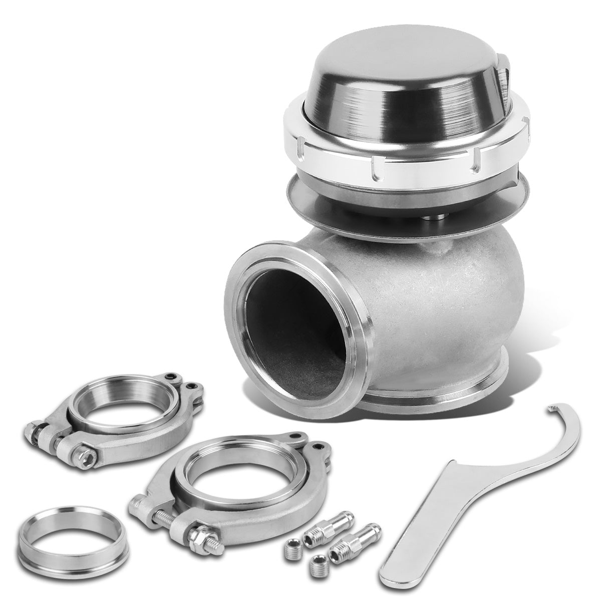 VALVULA DE ALIVIO WASTEGATE - 45MM - CAST STEEL - SHORTY - V-BAND - 14PSI - SILVER