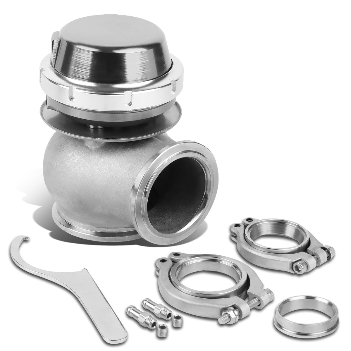 VALVULA DE ALIVIO WASTEGATE - 45MM - CAST STEEL - SHORTY - V-BAND - 14PSI - SILVER