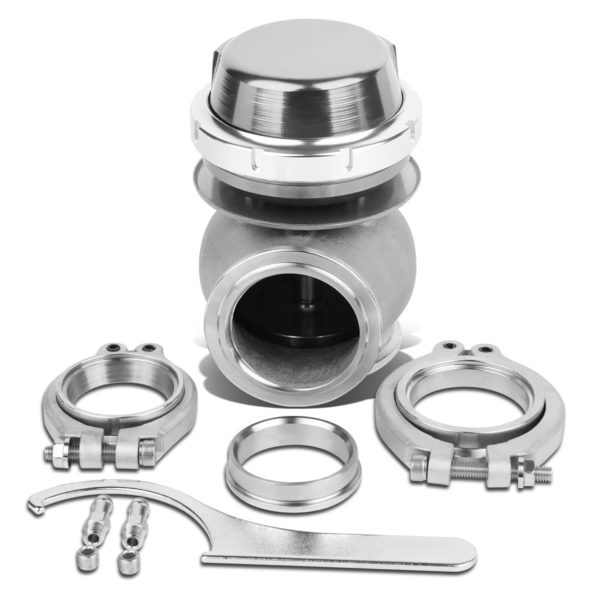 VALVULA DE ALIVIO WASTEGATE - 45MM - CAST STEEL - SHORTY - V-BAND - 14PSI - SILVER