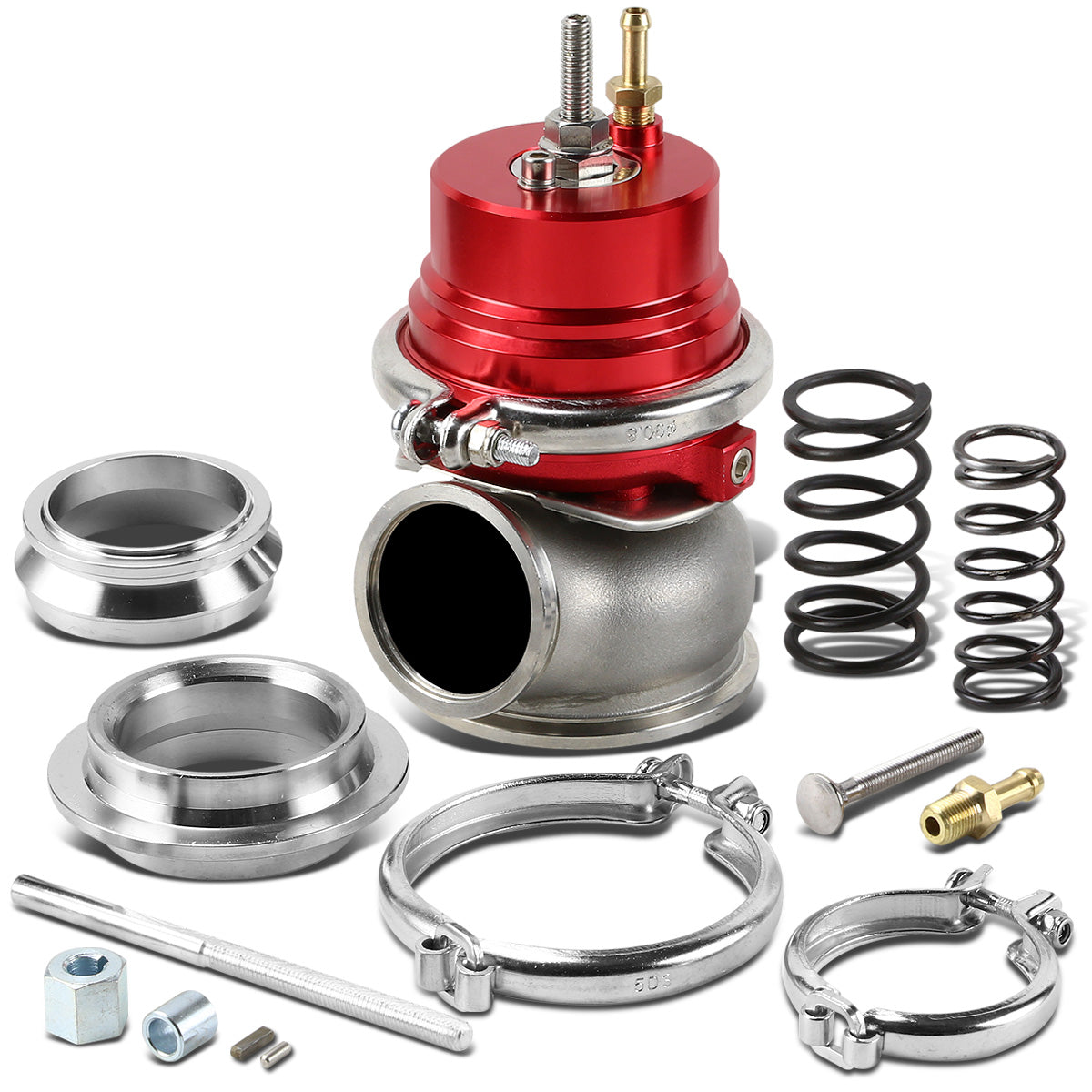 VALVULA DE ALIVIO WASTEGATE - 60MM - CAST STEEL - V-BAND - 12PSI - RED
