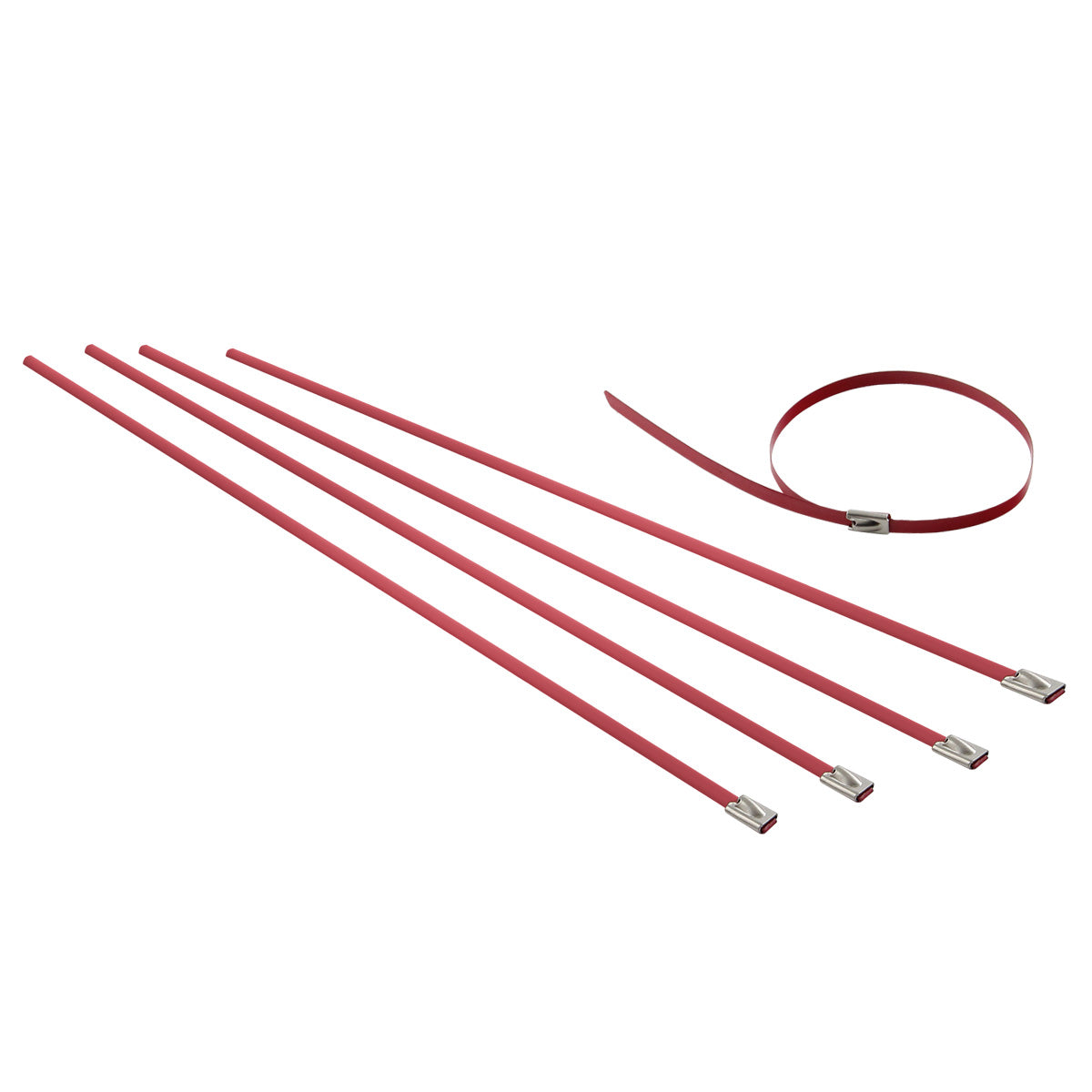 nan ZIP TIE KIT FOR HEAT WRAP - SS - 12" (L) - 5MM (W) - 5PC - RED