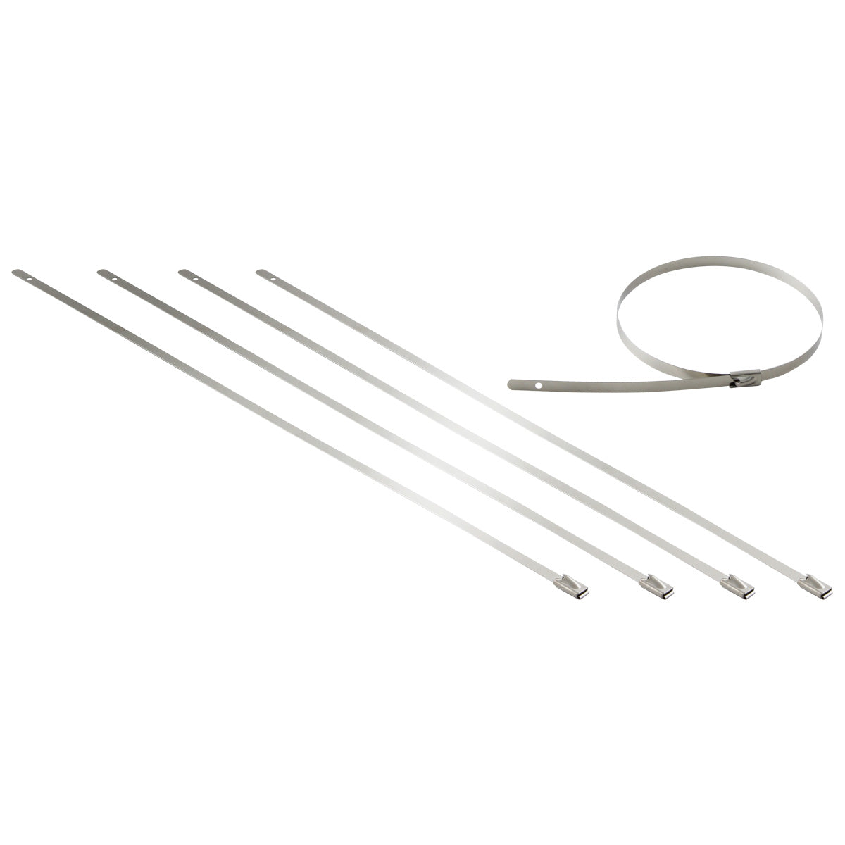 nan ZIP TIE KIT FOR HEAT WRAP - SS - 12" (L) - 5MM (W) - 5PC - SILVER