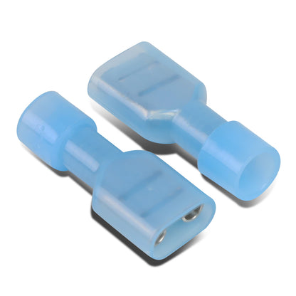 nan FEMALE SPADE QUICK DISCONNECT CONNECTOR - 100PCS - CRIMP STYLE - 1/4" FEMALE 14-18 GA AWG - BLUE
