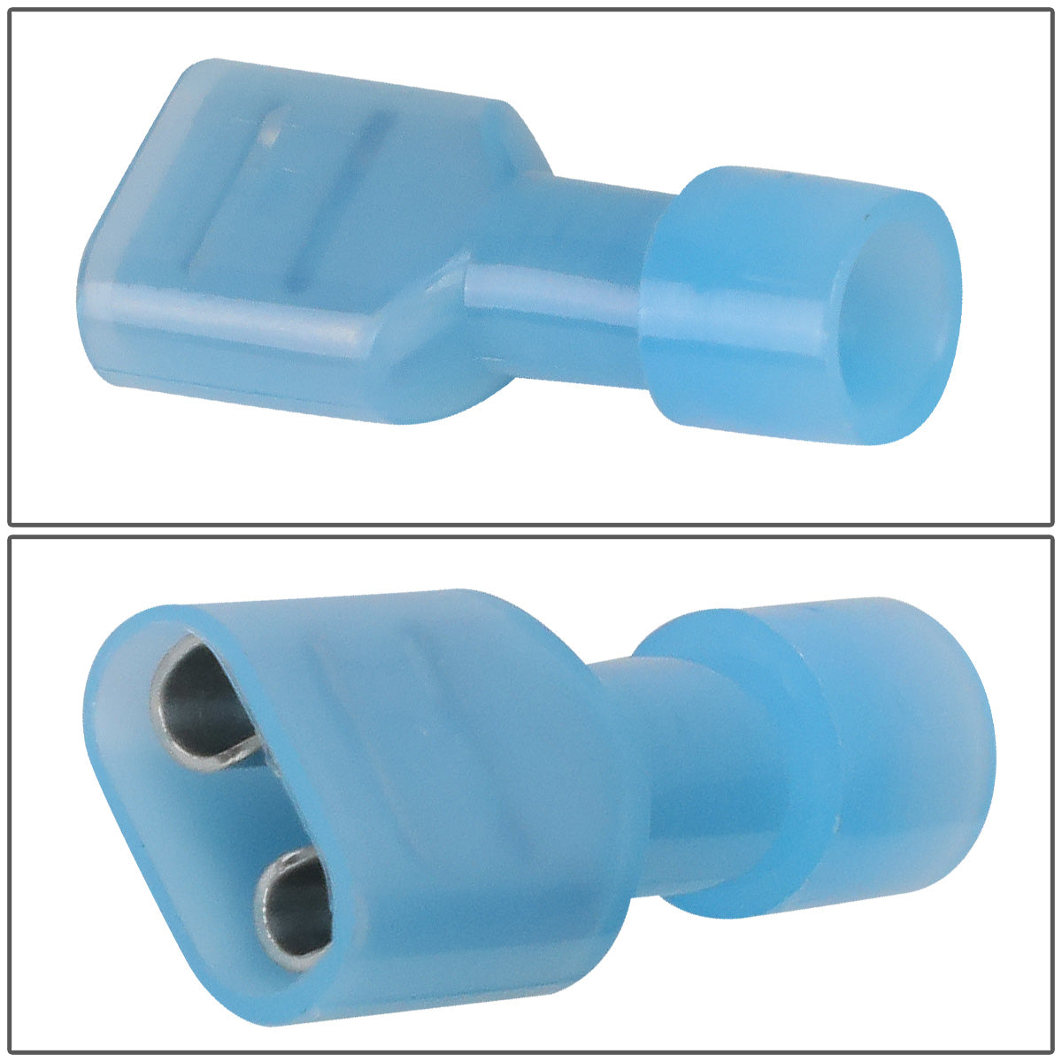 nan FEMALE SPADE QUICK DISCONNECT CONNECTOR - 100PCS - CRIMP STYLE - 1/4" FEMALE 14-18 GA AWG - BLUE