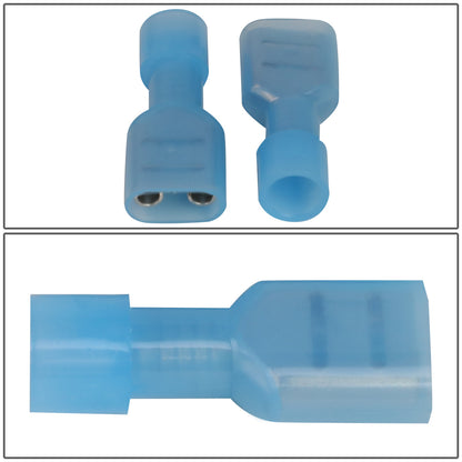 nan FEMALE SPADE QUICK DISCONNECT CONNECTOR - 100PCS - CRIMP STYLE - 1/4" FEMALE 14-18 GA AWG - BLUE