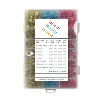 nan WIRE CONNECTOR ASSORTMENT - 250PCS - HEAT SHRINK WIRE CONNECTOR - 22-16 AWG, 14-16 AWG, 10-12 AWG