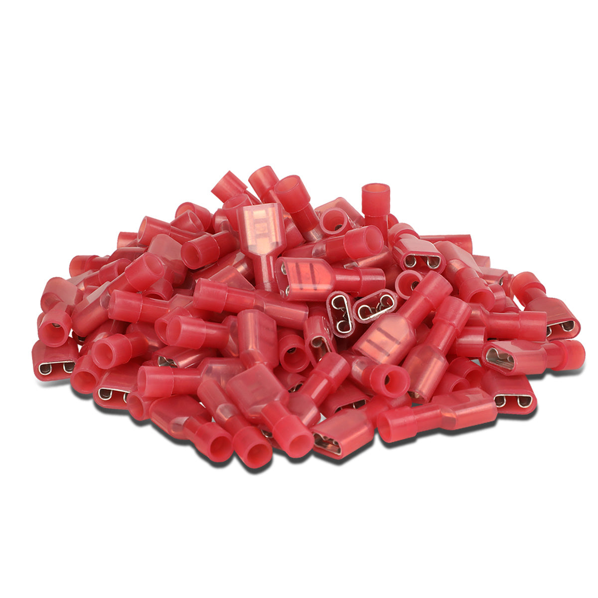 nan FEMALE SPADE QUICK DISCONNECT CONNECTOR - 100PCS - CRIMP STYLE - 1/4" FEMALE 16-22 GA AWG - RED