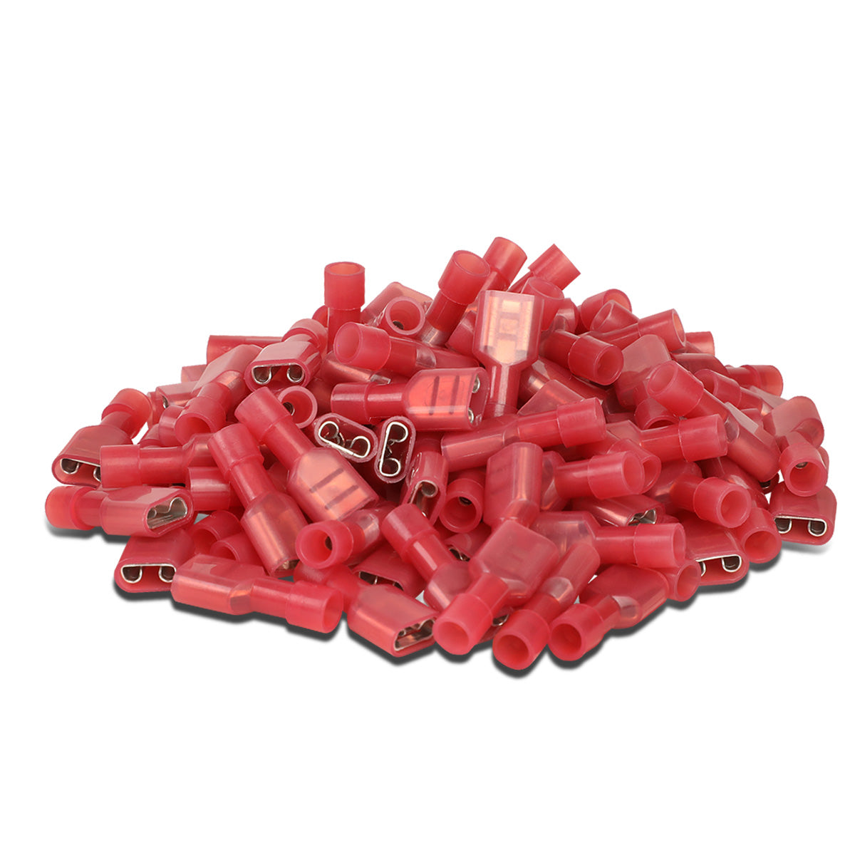 nan FEMALE SPADE QUICK DISCONNECT CONNECTOR - 100PCS - CRIMP STYLE - 1/4" FEMALE 16-22 GA AWG - RED