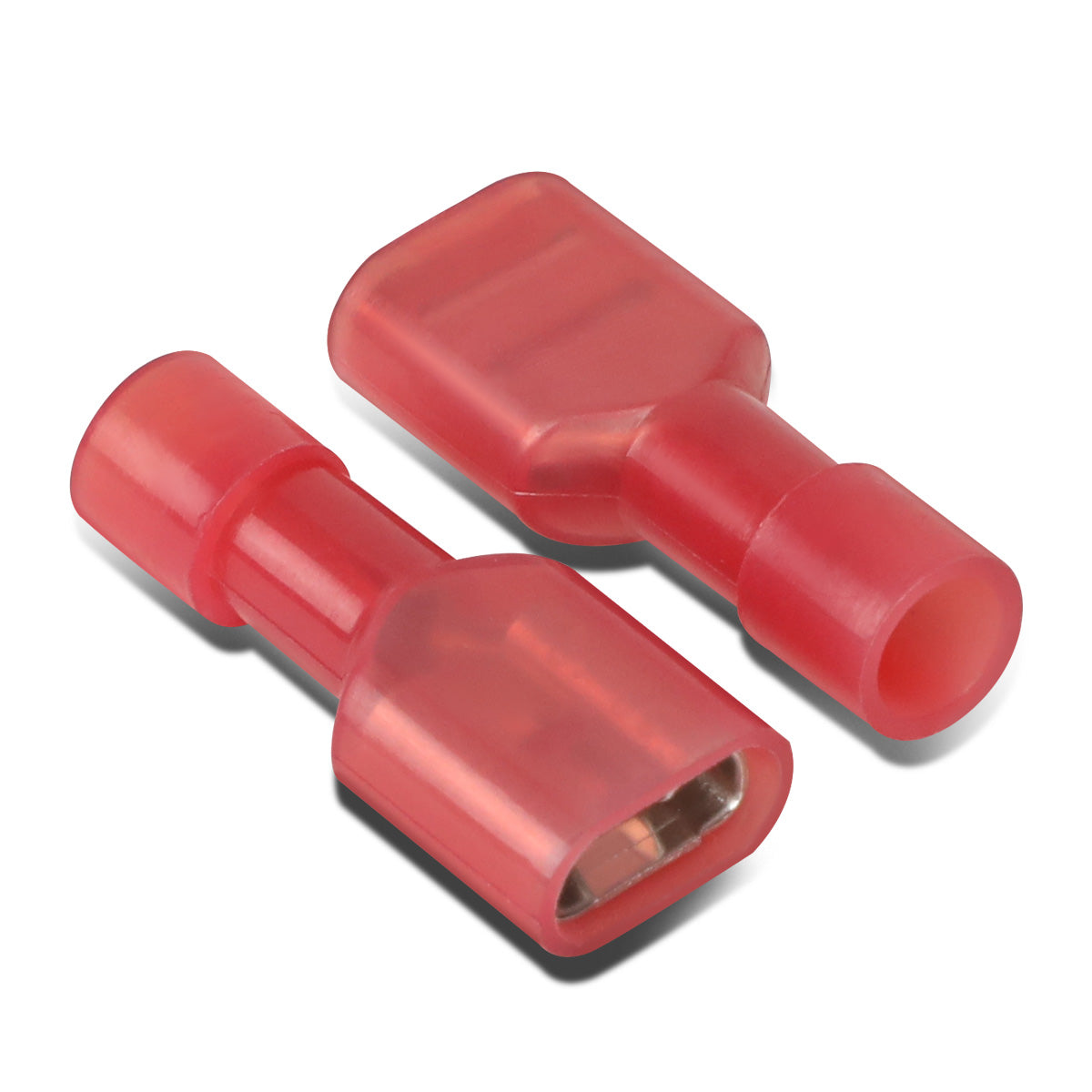 nan FEMALE SPADE QUICK DISCONNECT CONNECTOR - 100PCS - CRIMP STYLE - 1/4" FEMALE 16-22 GA AWG - RED