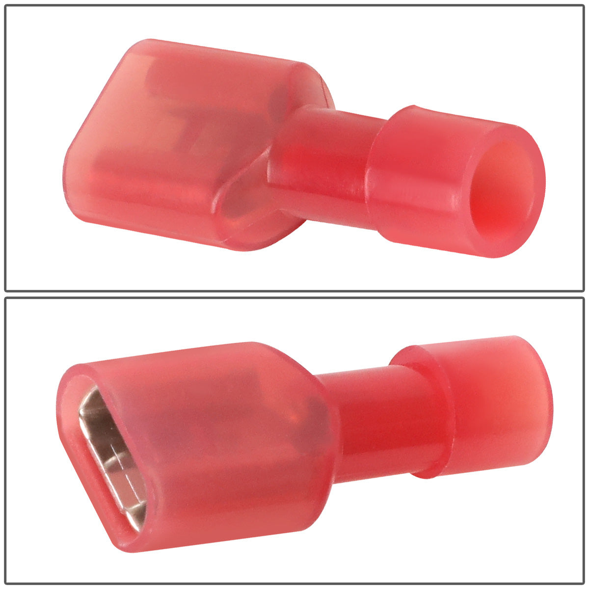 nan FEMALE SPADE QUICK DISCONNECT CONNECTOR - 100PCS - CRIMP STYLE - 1/4" FEMALE 16-22 GA AWG - RED