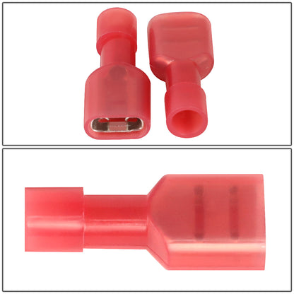 nan FEMALE SPADE QUICK DISCONNECT CONNECTOR - 100PCS - CRIMP STYLE - 1/4" FEMALE 16-22 GA AWG - RED