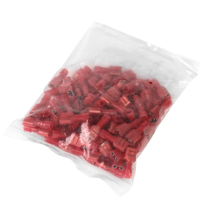 nan FEMALE SPADE QUICK DISCONNECT CONNECTOR - 100PCS - CRIMP STYLE - 1/4" FEMALE 16-22 GA AWG - RED