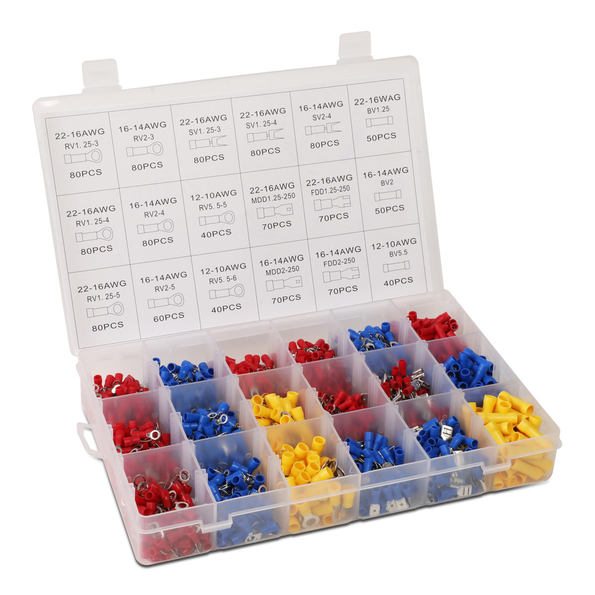 nan WIRE TERMINAL ASSORTMENT - 1200PCS - 22-16 AWG, 14-16 AWG, 10-12 AWG - BLUE, RED, YELLOW