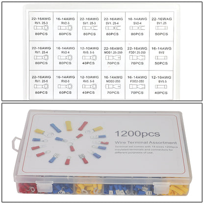 nan WIRE TERMINAL ASSORTMENT - 1200PCS - 22-16 AWG, 14-16 AWG, 10-12 AWG - BLUE, RED, YELLOW