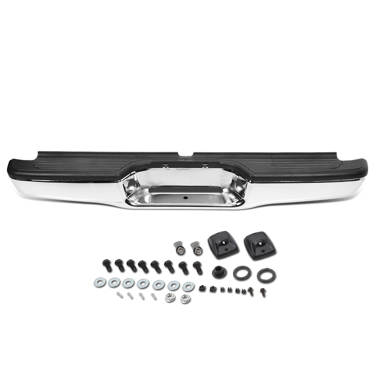 nan REAR BUMPER - 95-04 TOYOTA TACOMA - W/ LICENSE PLATE LIGHTS - W/O PARKING SENSOR HOLES - BLACK / CHROME TRIM