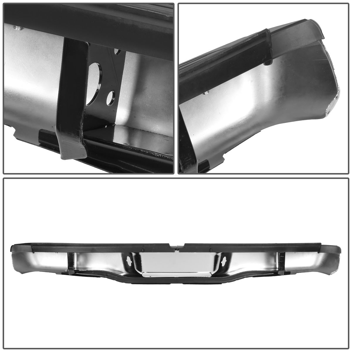 nan REAR BUMPER - 95-04 TOYOTA TACOMA - W/ LICENSE PLATE LIGHTS - W/O PARKING SENSOR HOLES - BLACK / CHROME TRIM