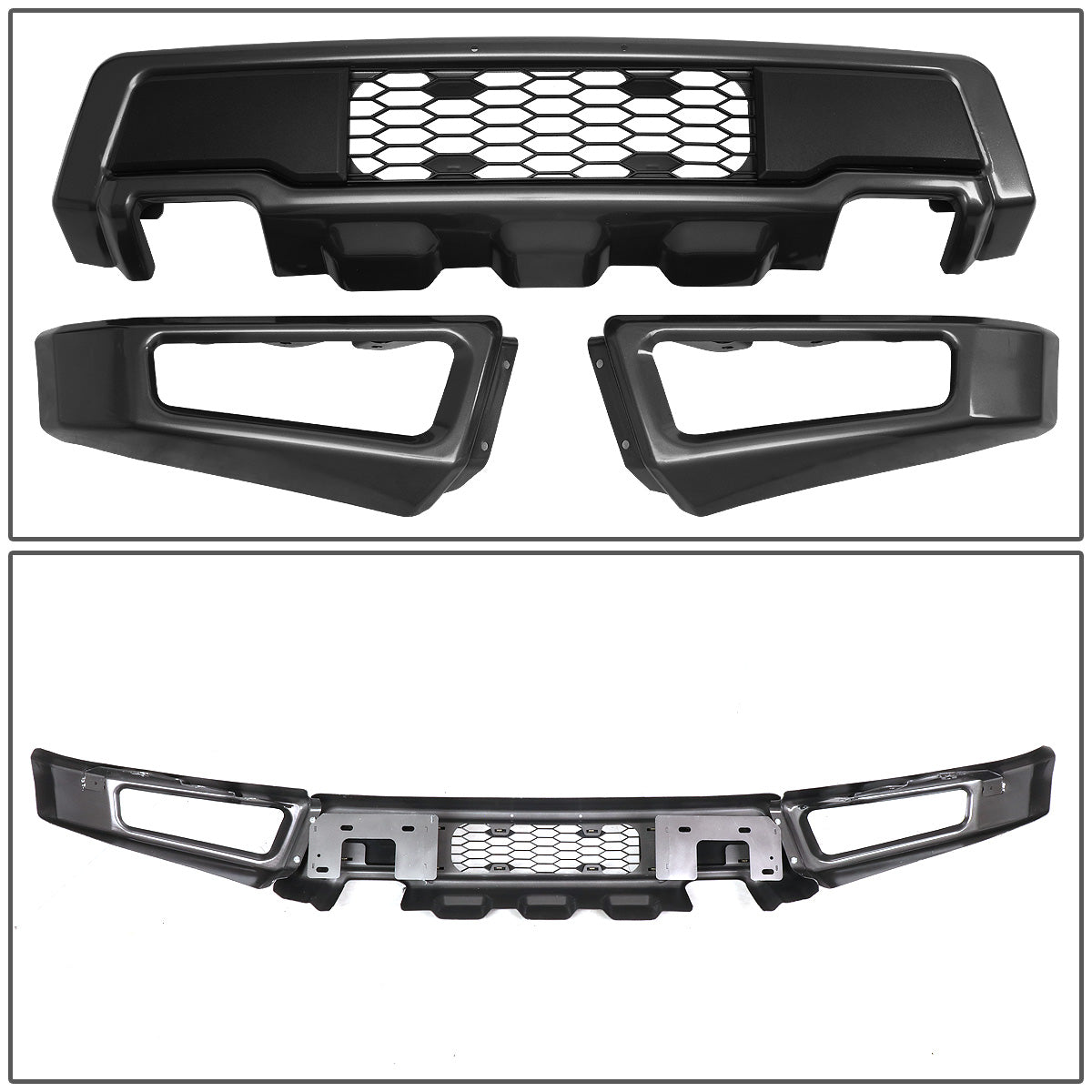 nan FRONT BUMPER - 15-18 FORD F-150 - RAPTOR STYLE - 3-PIECE DESIGN - HONEYCOMB MESH - BLACK
