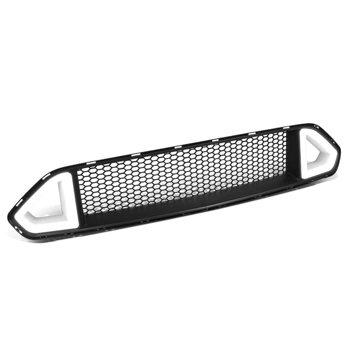 nan FRONT UPPER GRILLE - 18-20 FORD MUSTANG BASE, ECOBOOST, GT - HONEYCOMB MESH - TRIANGLE LED DRL BAR - BLACK