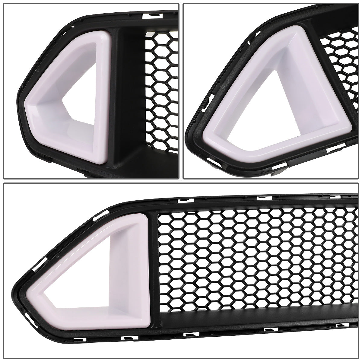 nan FRONT UPPER GRILLE - 18-20 FORD MUSTANG BASE, ECOBOOST, GT - HONEYCOMB MESH - TRIANGLE LED DRL BAR - BLACK