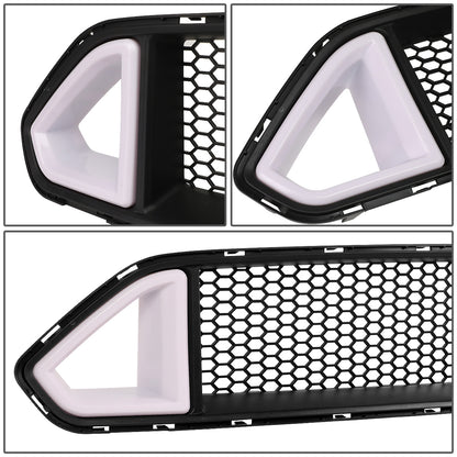 nan FRONT UPPER GRILLE - 18-20 FORD MUSTANG BASE, ECOBOOST, GT - HONEYCOMB MESH - TRIANGLE LED DRL BAR - BLACK