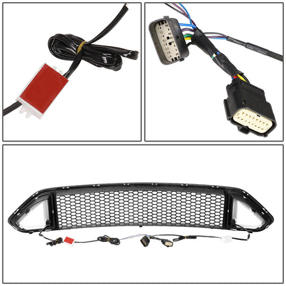 nan FRONT UPPER GRILLE - 18-20 FORD MUSTANG BASE, ECOBOOST, GT - HONEYCOMB MESH - TRIANGLE LED DRL BAR - BLACK