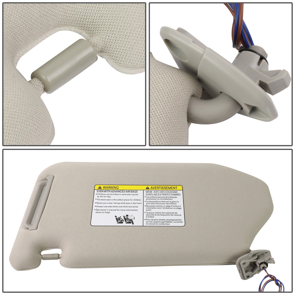 nan SUN VISOR - 13-19 NISSAN PATHFINDER / 2013 INFINITI JX35 / 14-19 INFINITI QX60 - FITS ILLUMINATED MODELS - W/ VANITY LIGHT - PASSENGER SIDE - GRAY