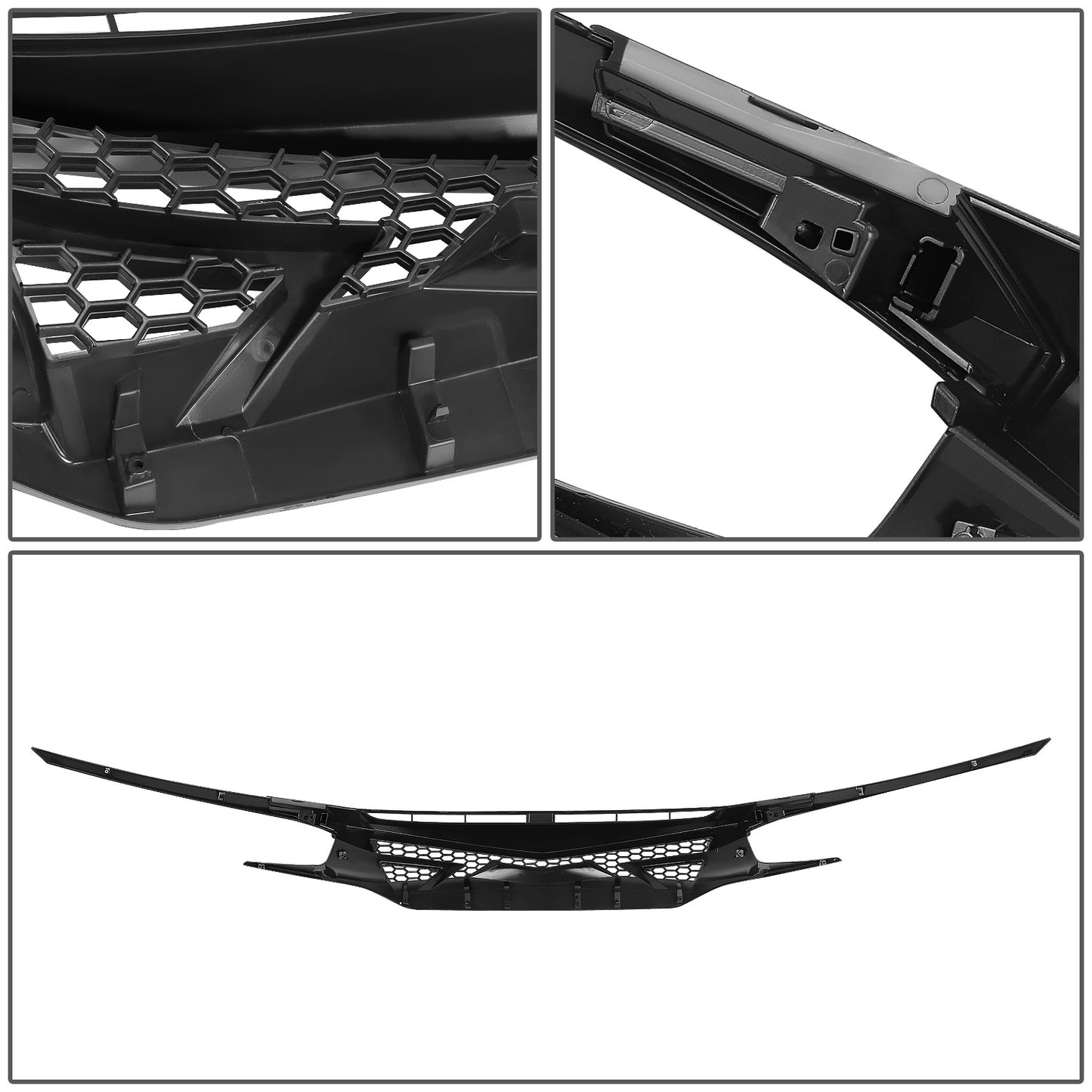 nan FRONT BUMPER GRILLE - 16-18 HONDA CIVIC 2/4-DR / 16-21 HONDA CIVIC SI, HATCHBACK, TYPE-R - HONEYCOMB MESH - BLACK