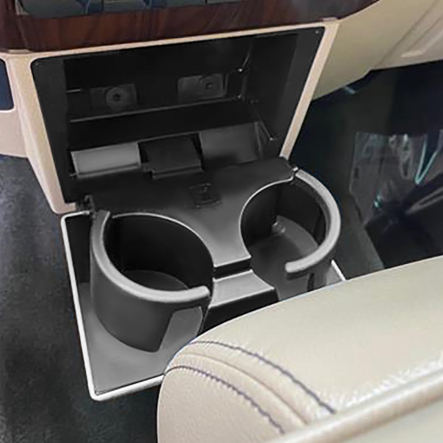 nan DASH BOARD CUP HOLDER INSERT - 08-16 FORD F-250, F-350, F-450, F-550 SUPER DUTY - TEXTURED - GRAY / BLACK