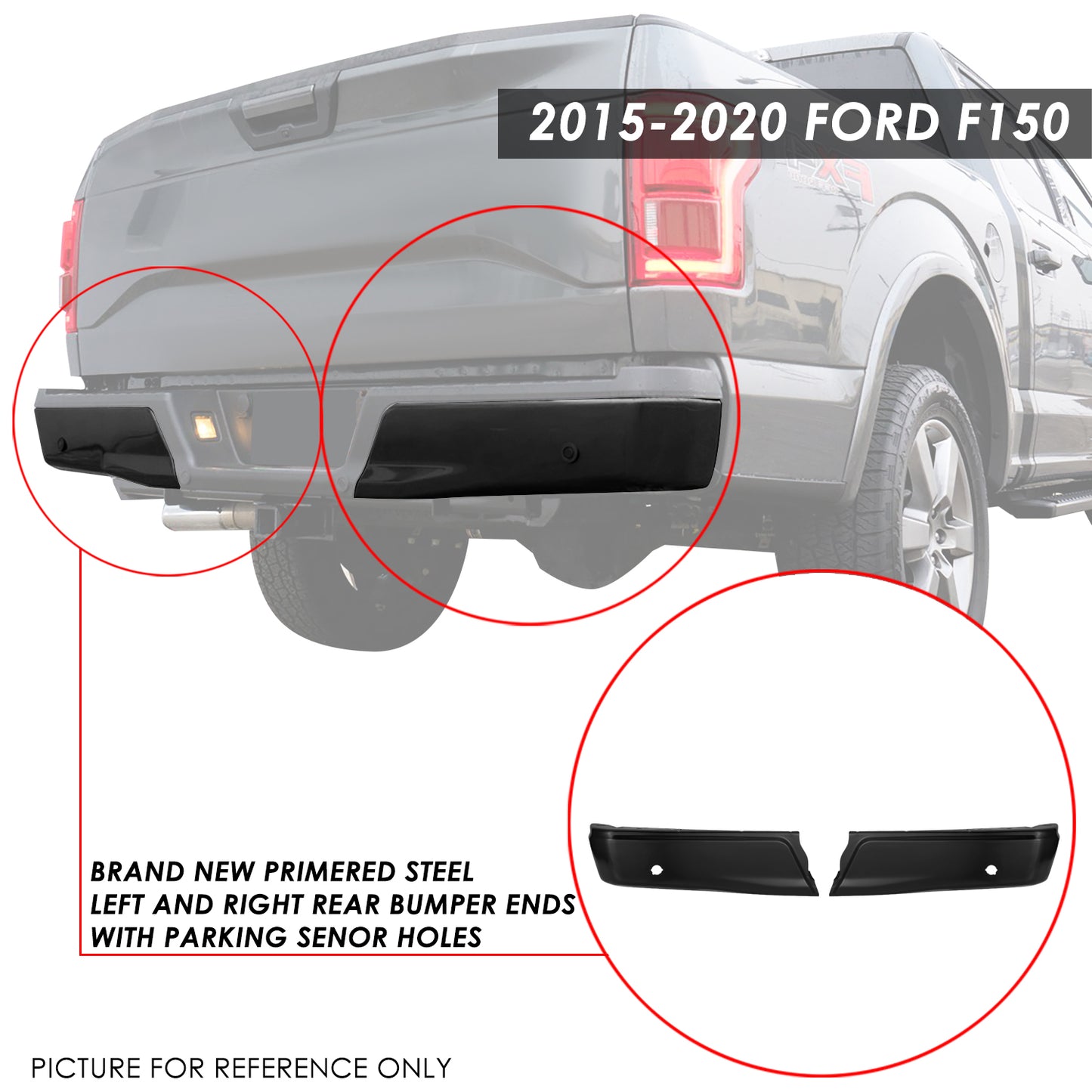 nan BUMPERS - 15-20 FORD F-150 - FITS BUMPERS WITH PARKING ASSIST SENSORS EXCLUDES RAPTOR MODELS - STEEL - MATTE BLACK
