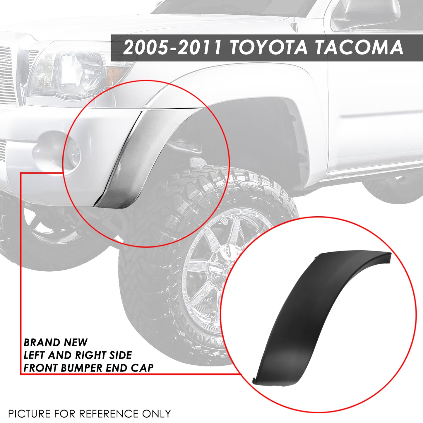 nan BUMPER INSERTS & COVERS - 05-11 TOYOTA TACOMA BASE, PRE RUNNER - EXCLUDES X-RUNNER FRONT BUMPER - ABS PLASTIC/RUBBER - PRIMERED BLACK