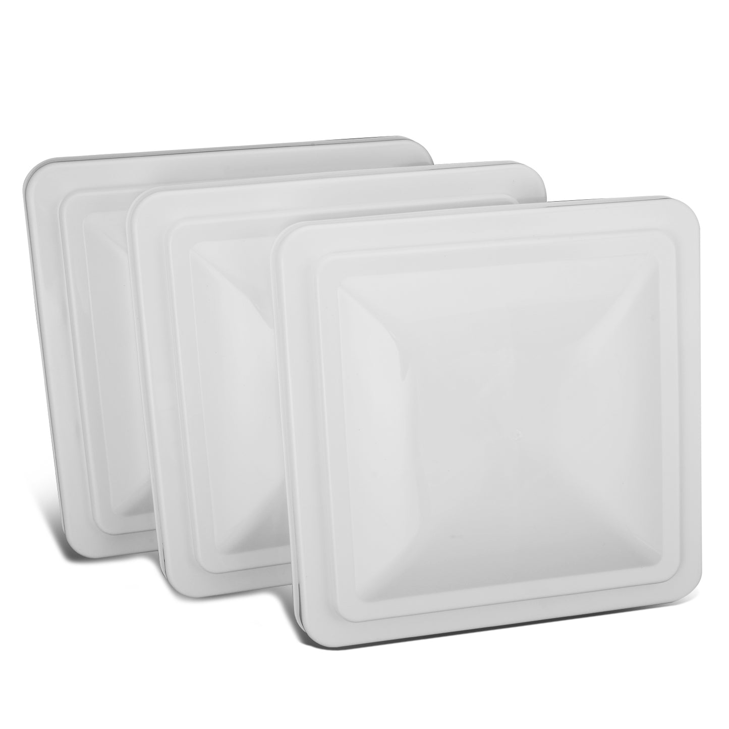 nan ROOF VENTS - RV'S WITH 14" X 14" OVERALL DIMENSION VENT LIDS (12" X 12X" INSIDE DIMENSIONS)/REUSE ORIGINAL HINGE PIN / PROP ARM - GLOSSY WHITE/SILVER