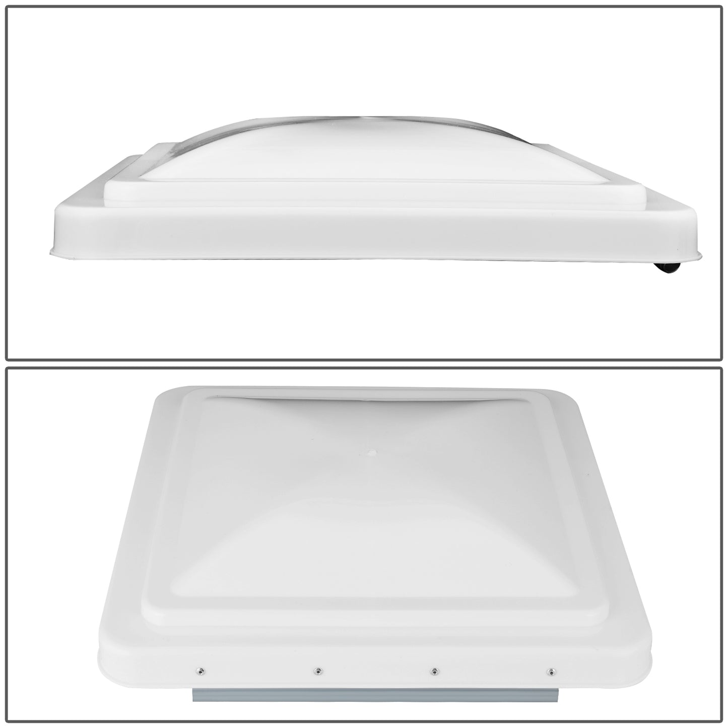 nan ROOF VENTS - RV'S WITH 14" X 14" OVERALL DIMENSION VENT LIDS (12" X 12X" INSIDE DIMENSIONS)/REUSE ORIGINAL HINGE PIN / PROP ARM - GLOSSY WHITE/SILVER