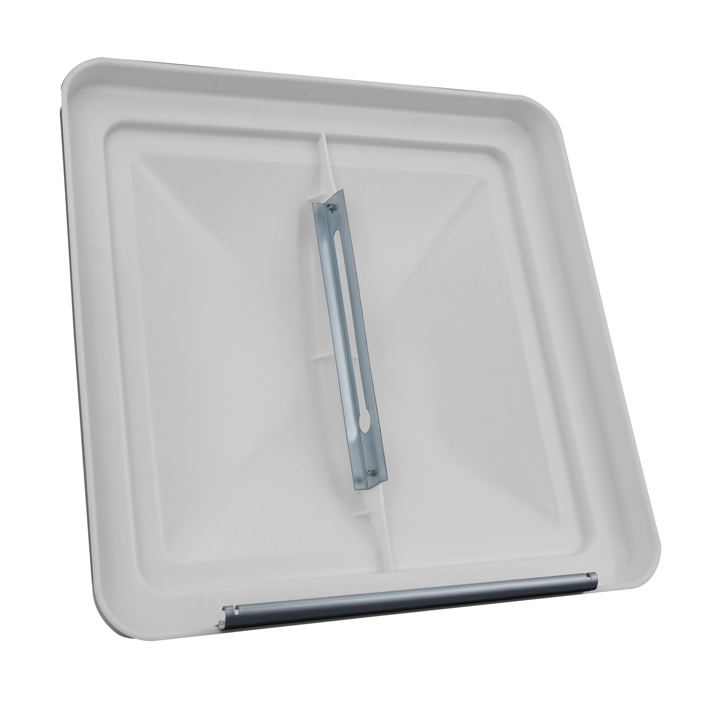 nan ROOF VENTS - RV'S WITH 14" X 14" OVERALL DIMENSION VENT LIDS (12" X 12X" INSIDE DIMENSIONS)/REUSE ORIGINAL HINGE PIN / PROP ARM - GLOSSY WHITE/SILVER