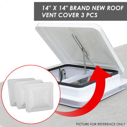 nan ROOF VENTS - RV'S WITH 14" X 14" OVERALL DIMENSION VENT LIDS (12" X 12X" INSIDE DIMENSIONS)/REUSE ORIGINAL HINGE PIN / PROP ARM - GLOSSY WHITE/SILVER