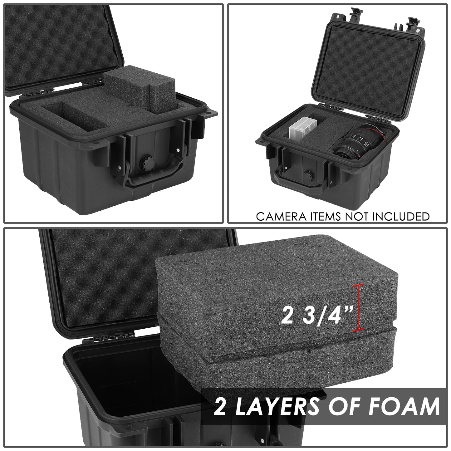 nan CARRYING CASES - 9-1/2" W X 7-1/2" L X 6-3/4" D - POLYPROPYLENE / RUBBER / FOAM - MATTE BLACK