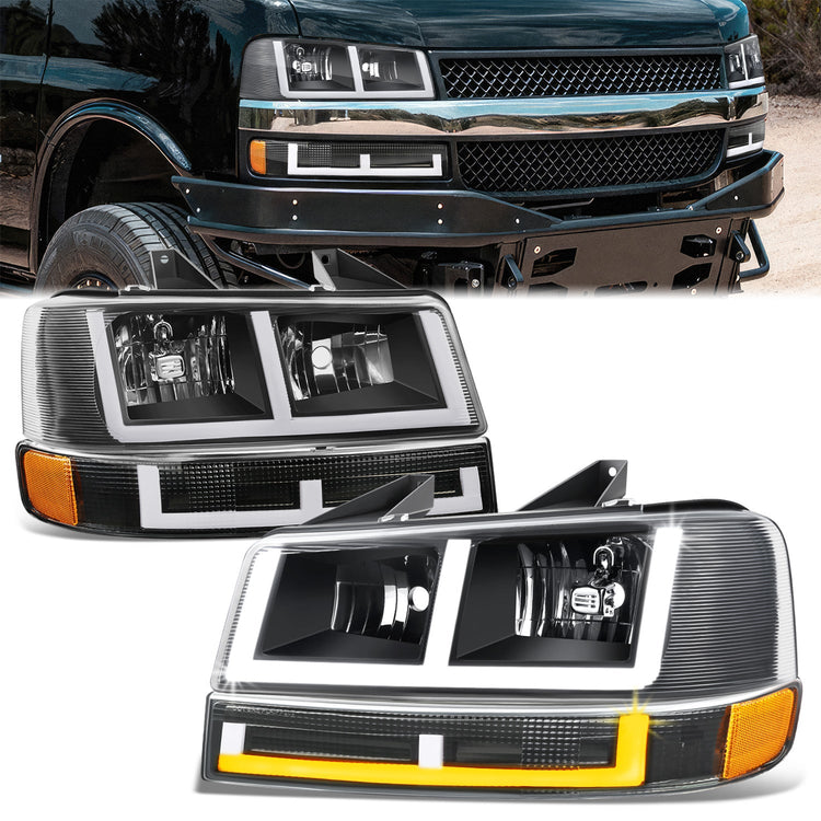 FAROS CLEAR LENS,AMBER REFLECTOR,BLACK HOUSING - 4PCS - LED BAR - 03-14 CHEVROLET EXPRESS 1500 / 03-23 CHEVROLET EXPRESS 25003 / 03-23 CHEVROLET EXPRESS 3500 / 09-22 CHEVROLET EXPRESS 4500 / 03-14 GMC SAVANA 1500 / 03-23 GMC SAVANA 2500 / 03-23 GMC SAVANA