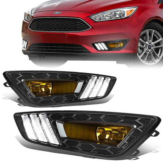 FAROS DE NIEBLA 15-17 FORD FOCUS 4-DR - DOES NOT FIT ELECTRIC MODELS - LED DRL - W/ BEZEL - NO SWITCH - BLACK / YELLOW