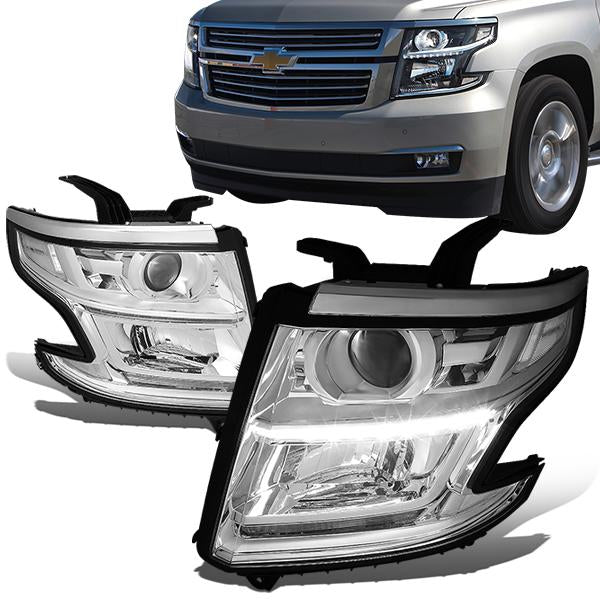 FAROS 15-17 CHEVY SUBURBAN , TAHOE 4-DOOR - PROJECTOR - LED DRL - CHROME HOUSING / CLEAR CORNER - H11 LOW BEAM / 9005 HIGH BEAM