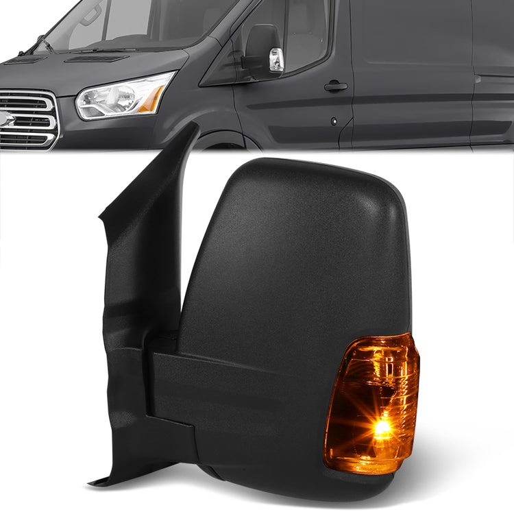 RETROVISOR MIRROR - OE STYLE - FORD TRANSIT 150 18-19 - FORD TRANSIT 250 18-19 - FORD TRANSIT 350 18-19 - SHORT ARM WITH POWER WITH HEATED WITH SIGNAL DUAL MIRROR HIGH ROOF - DRIVER SIDE - PAINT TO MATCH - BLACK