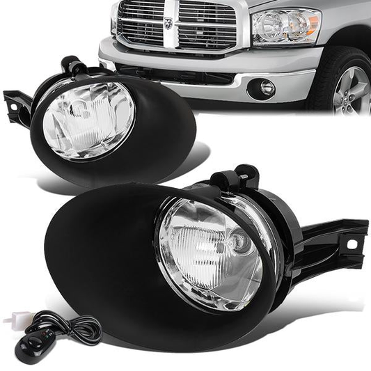 FAROS DE NIEBLA 02-08 DODGE RAM 1500 / 03-09 DODGE RAM 2500, 3500 - FITS STEEL BUMPER MODELS ONLY - WITH SWITCH, BEZEL - CHROME / CLEAR