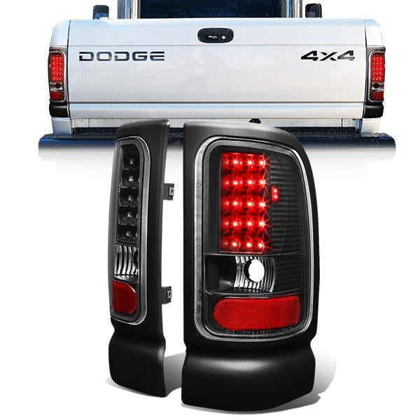 FAROS TRASEROS 94-01 DODGE RAM 1500 / 94-02 DODGE RAM 2500 , 3500 - LED - BLACK / CLEAR
