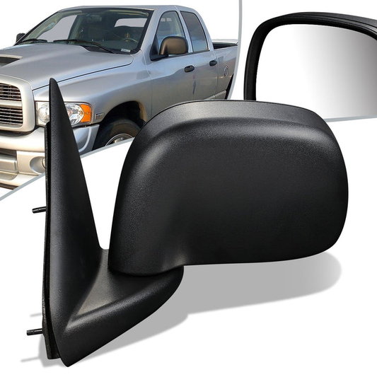RETROVISOR MIRROR - 02-08 DODGE RAM / 03-09 DODGE RAM 2500, 3500 - POWERED - HEATED - FOLDING - OEM - LEFT - PAINTABLE - BLACK