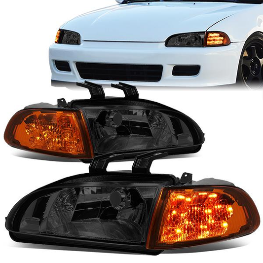 FAROS 92-95 HONDA CIVIC 2/3DR - LED DRL - SMOKE HOUSING / AMBER CORNER - H4 HEADLIGHT / LED SIGNAL
