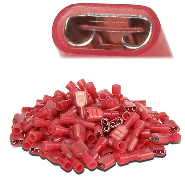 nan FEMALE SPADE QUICK DISCONNECT CONNECTOR - 100PCS - CRIMP STYLE - 1/4" FEMALE 16-22 GA AWG - RED