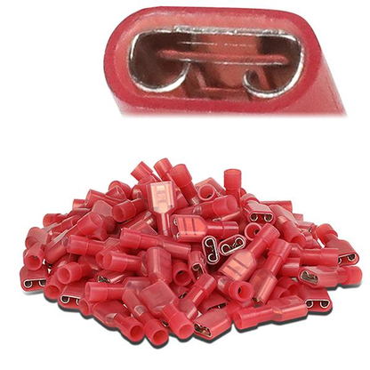 nan FEMALE SPADE QUICK DISCONNECT CONNECTOR - 100PCS - CRIMP STYLE - 1/4" FEMALE 16-22 GA AWG - RED
