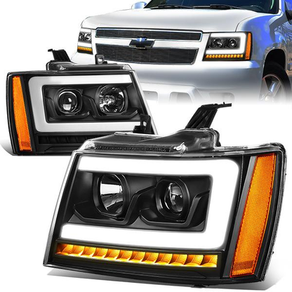 FAROS 07-13 CHEVY AVALANCHE, SUBURBAN 2500 / 07-14 CHEVY TAHOE, SUBURBAN 1500 - LED DRL - C-BAR - BLACK HOUSING / AMBER CORNER
