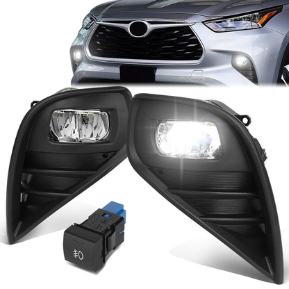 FAROS DE NIEBLA 20-22 TOYOTA HIGHLANDER - LED - WITH SWITCH, WIRING - CHROME / CLEAR