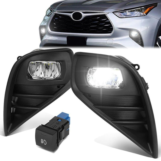 FAROS DE NIEBLA 20-22 TOYOTA HIGHLANDER - LED - WITH SWITCH, WIRING - CHROME / CLEAR